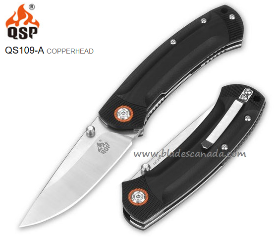 QSP Copperhead Folding Knife, 12C27 Sandvik, G10 Black, QS109-A